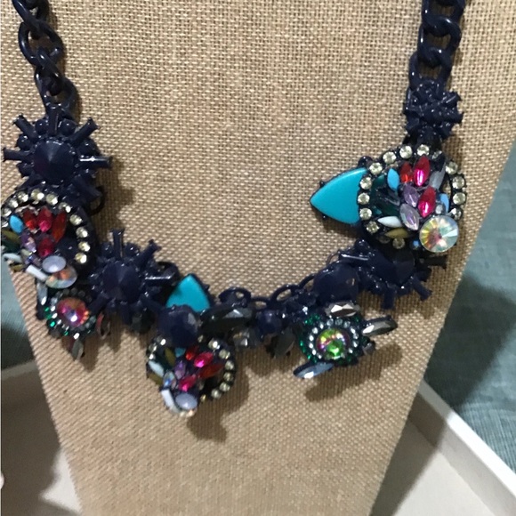 ZARA Beautiful Necklace Navy Blue With Multi Colors Rhinestones.See All Pics🌺🌸 - Picture 4 of 6